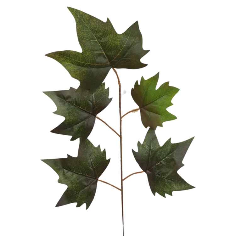 Sztuczny liść klonu w kolorze zielono/fioletowym 55 cm