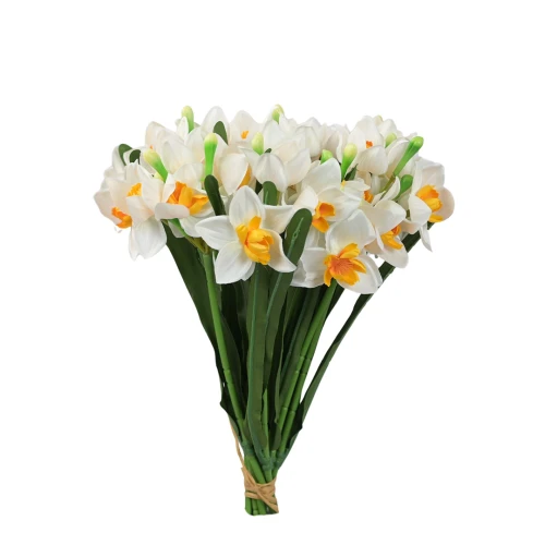 Sztuczny narcyz pojedynczy w wiązce w kolorze biało/pomarańczowym 40 cm