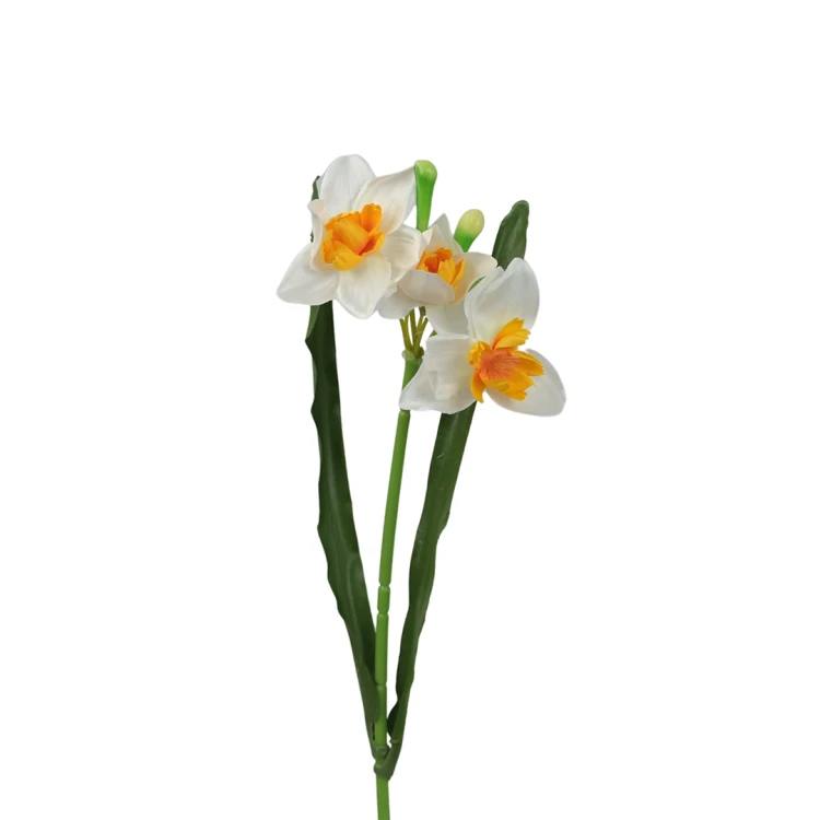 Sztuczny narcyz pojedynczy w wiązce w kolorze biało/pomarańczowym 40 cm
