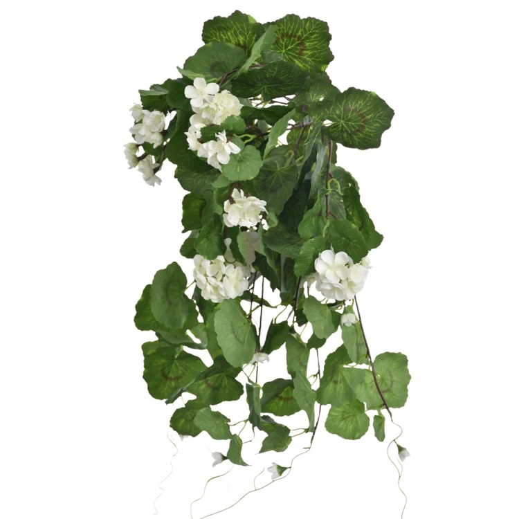 Sztuczna pelargonia zwis w kolorze białym 65 cm