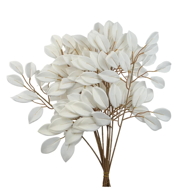 Sztuczny liść beniamin w kolorze białym 55 cm