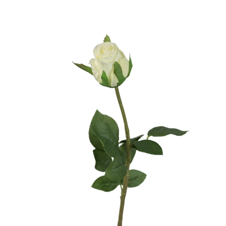 Sztuczna gumowa róża w pąku w kolorze kremowym 70 cm