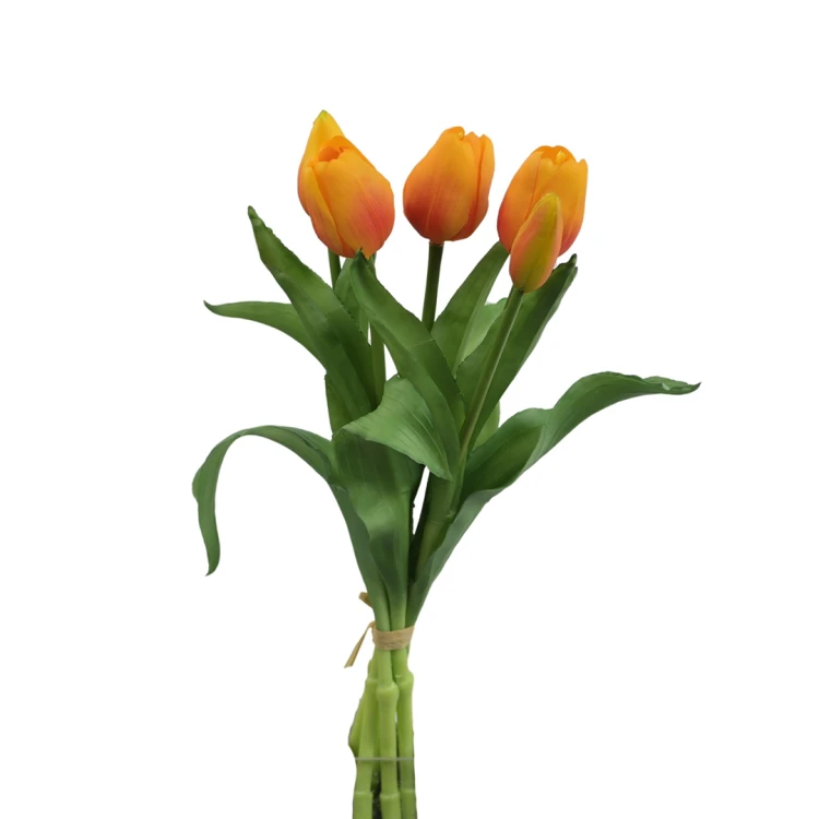 Sztuczny gumowy tulipan w wiązce x5 w kolorze pomarańczowym 30 cm