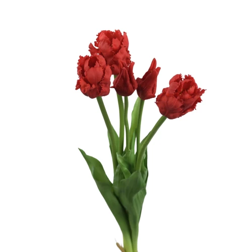 Sztuczny gumowy tulipan papuzi w wiązce w kolorze czerwonym 47 cm