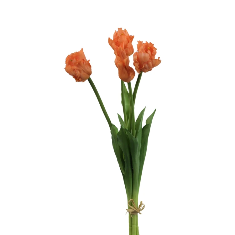 Sztuczny gumowy tulipan papuzi w wiązce w kolorze pomarańczowym 47 cm