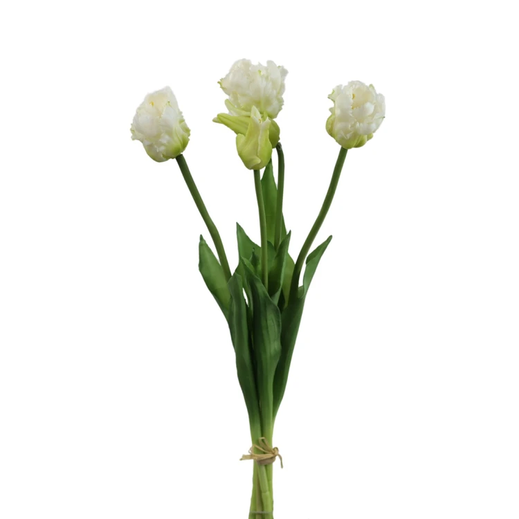 Sztuczny gumowy tulipan papuzi w wiązce w kolorze białym 47 cm