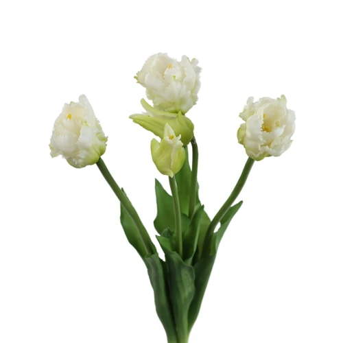 Sztuczny gumowy tulipan papuzi w wiązce w kolorze białym 47 cm