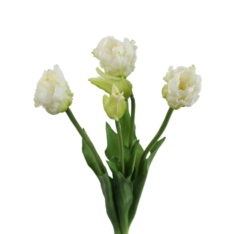 Sztuczny gumowy tulipan papuzi w wiązce w kolorze białym 47 cm