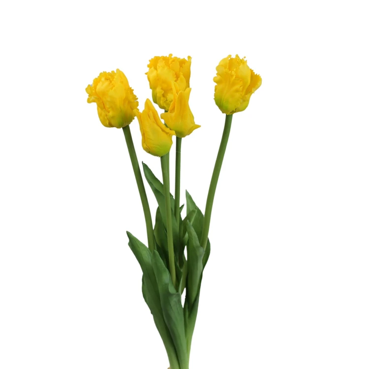Sztuczny gumowy tulipan papuzi w wiązce w kolorze żółtym 47 cm