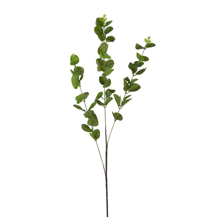 Sztuczna gumowa gałązka eukaliptus x3 w kolorze zielonym 84 cm