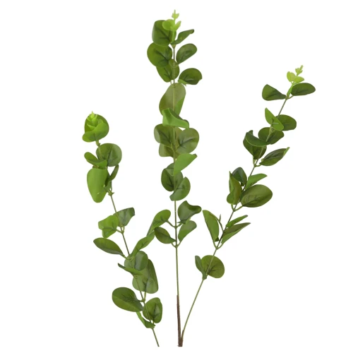 Sztuczna gumowa gałązka eukaliptus x3 w kolorze zielonym 84 cm