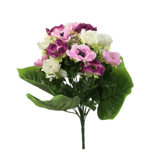 Sztuczny bukiet anemon x18 w kolorze różowo-białym 40 cm