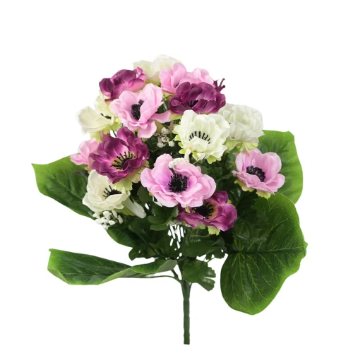 Sztuczny bukiet anemon x18 w kolorze różowo-białym 40 cm