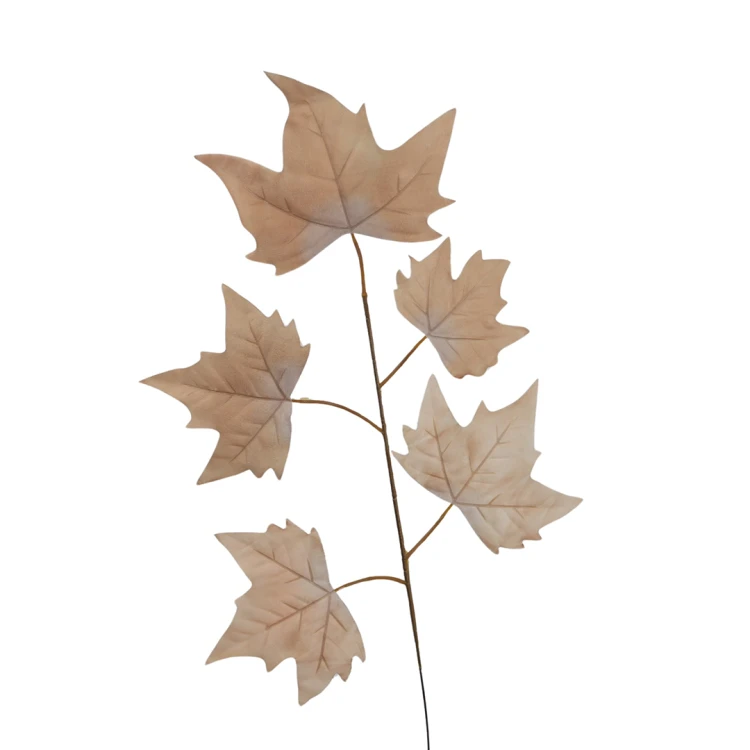 Sztuczny liść klonu w kolorze jasno brązowym 55 cm