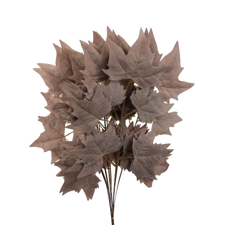 Sztuczny liść klonu w kolorze jasno brodowym 55 cm
