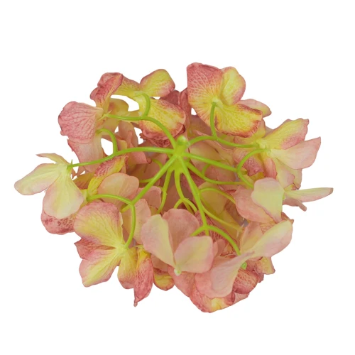 Kwiat sztuczny głowa hortensji w kolorze czerwono/żółtym 18 cm