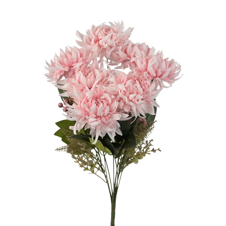 Sztuczny bukiet chryzantem x7 z dodatkami w kolorze różowym 44 cm