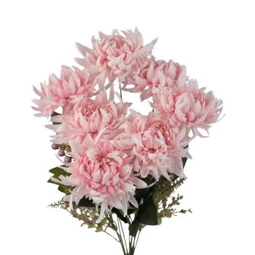 Sztuczny bukiet chryzantem x7 z dodatkami w kolorze różowym 44 cm