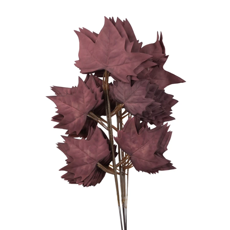 Sztuczny liść klonu w kolorze podpalanym bordowym 55 cm