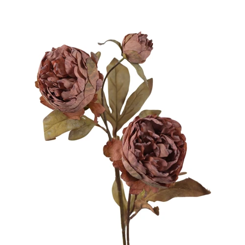 Sztuczna piwonia gałązkowa w kolorze brudnym herbacianym 70 cm