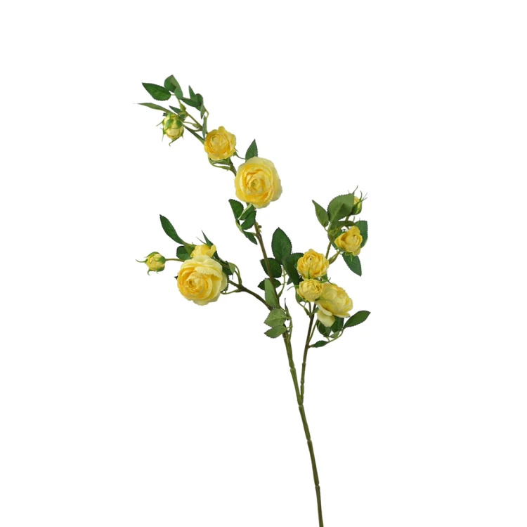 Kwiat sztuczny, gałązka dzikiej róży w kolorze żółtym 80 cm