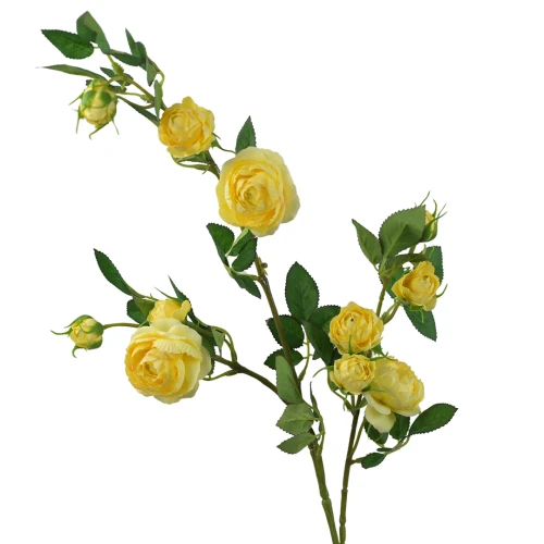 Kwiat sztuczny, gałązka dzikiej róży w kolorze żółtym 80 cm
