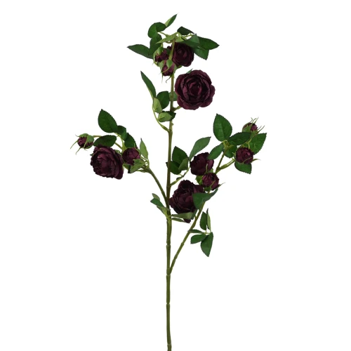 Kwiat sztuczny, gałązka dzikiej róży w kolorze bordowym 80 cm