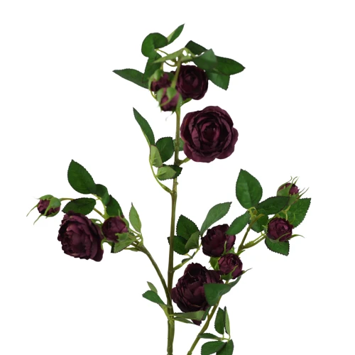 Kwiat sztuczny, gałązka dzikiej róży w kolorze bordowym 80 cm