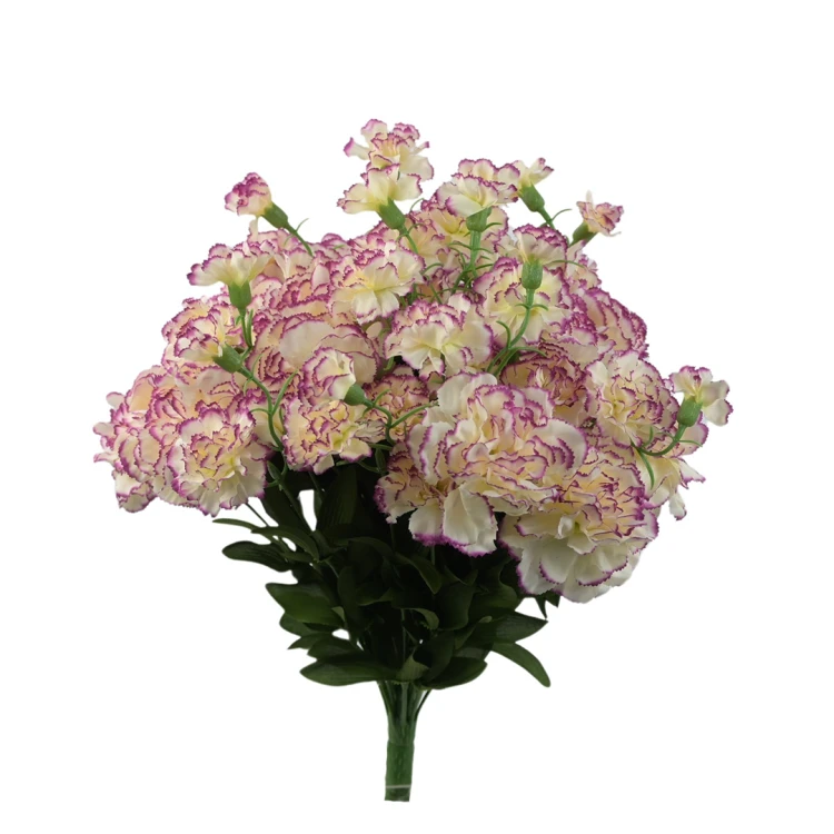 Sztuczny bukiet goździk w kolorze biało/fioletowym 40 cm