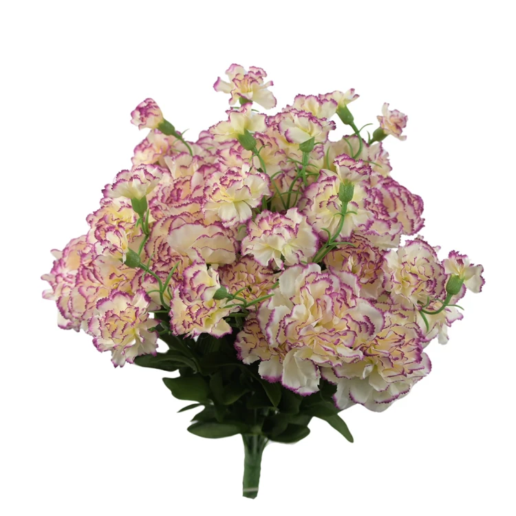 Sztuczny bukiet goździk w kolorze biało/fioletowym 40 cm