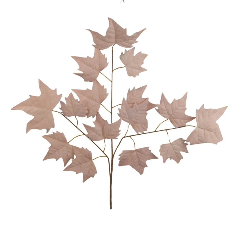 Sztuczny duży liść klonu w kolorze pudrowym różu 68 cm