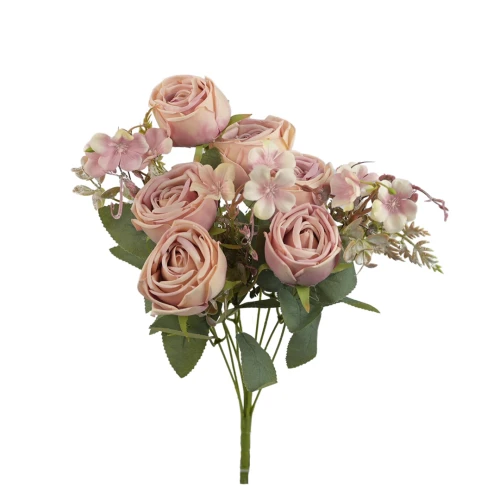 Sztuczny bukiet róży x6 w kolorze pudrowym różu 47 cm