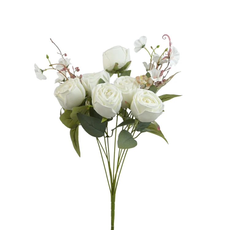 Sztuczny bukiet róży x6 w kolorze białym 47 cm