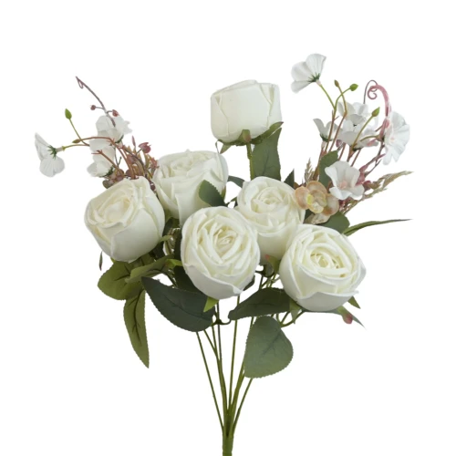 Sztuczny bukiet róży x6 w kolorze białym 47 cm
