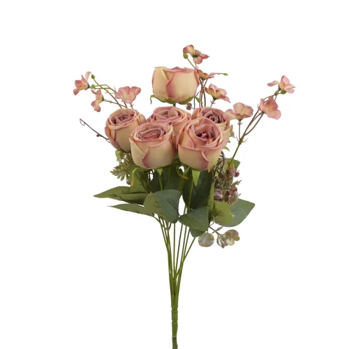 Sztuczny bukiet róży x6 w kolorze brudnym różu 47 cm