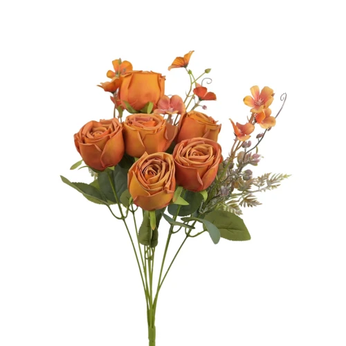 Sztuczny bukiet róży x6 w kolorze pomarańczowym 47 cm