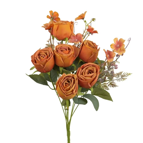 Sztuczny bukiet róży x6 w kolorze pomarańczowym 47 cm