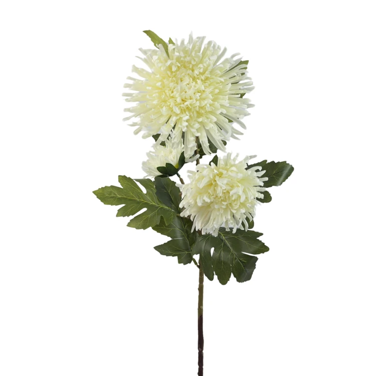 Sztuczna gałązkowa chryzantema w kolorze kremowym 90 cm