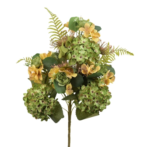 Sztuczny bukiet mix z hortensją w kolorze zielonym 50 cm