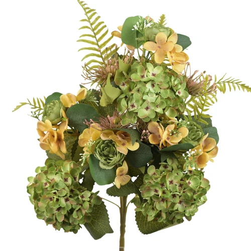 Sztuczny bukiet mix z hortensją w kolorze zielonym 50 cm