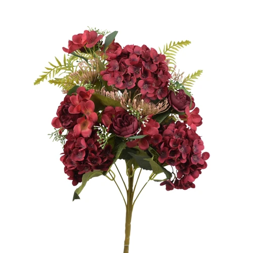Sztuczny bukiet mix z hortensją w kolorze bordowym 50 cm