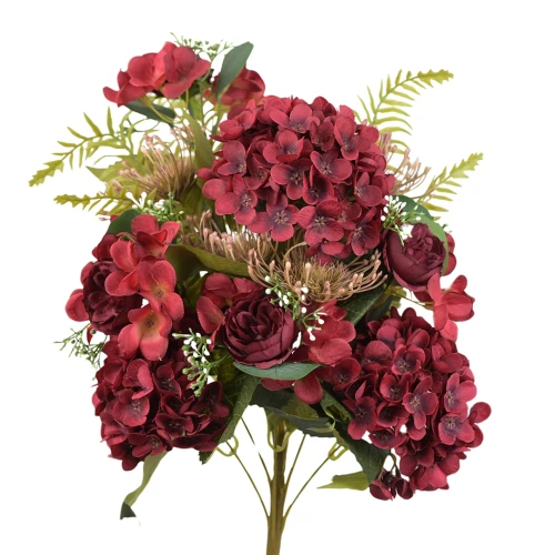 Sztuczny bukiet mix z hortensją w kolorze bordowym 50 cm