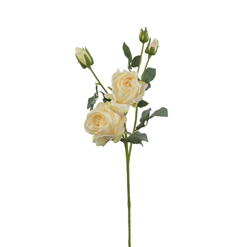 Sztuczna róża suszona gałązkowa w kolorze kremowym 68 cm