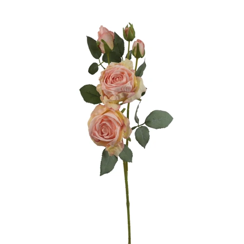 Sztuczna róża suszona gałązkowa w kolorze brzoskwiniowym 68 cm