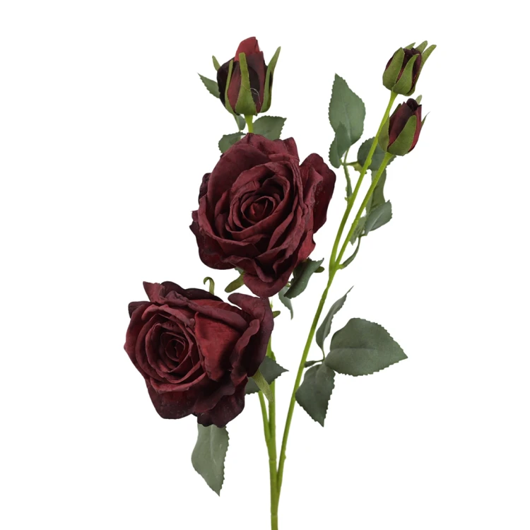 Sztuczna róża suszona gałązkowa w kolorze czerwonym 68 cm