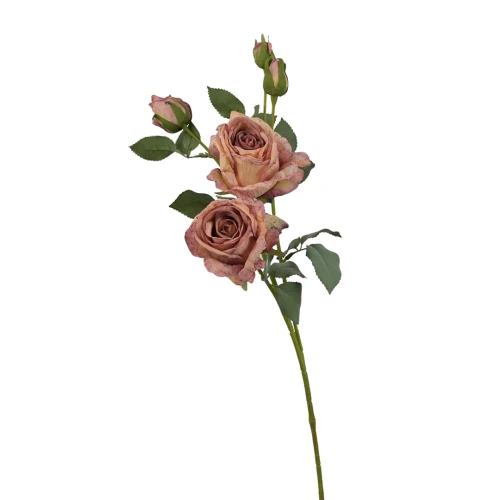 Sztuczna róża suszona gałązkowa w kolorze fiołkowo/różowym 68 cm