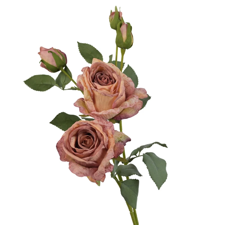 Sztuczna róża suszona gałązkowa w kolorze fiołkowo/różowym 68 cm