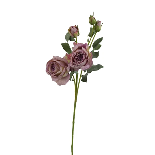 Sztuczna róża suszona gałązkowa w kolorze fioletowym 68 cm