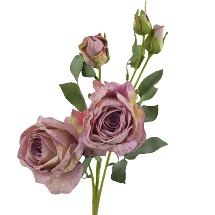 Sztuczna róża suszona gałązkowa w kolorze fioletowym 68 cm