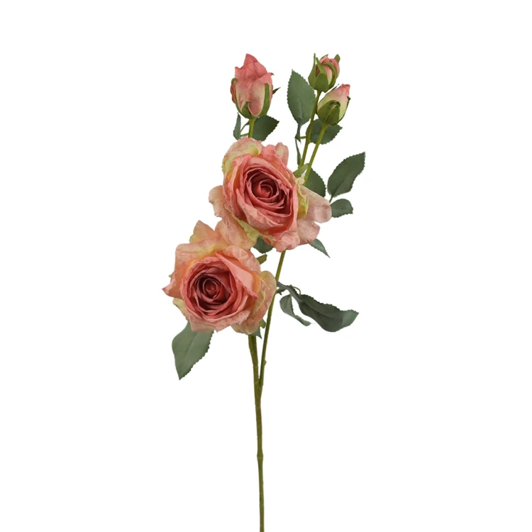 Sztuczna róża suszona gałązkowa w kolorze łososiowym 68 cm